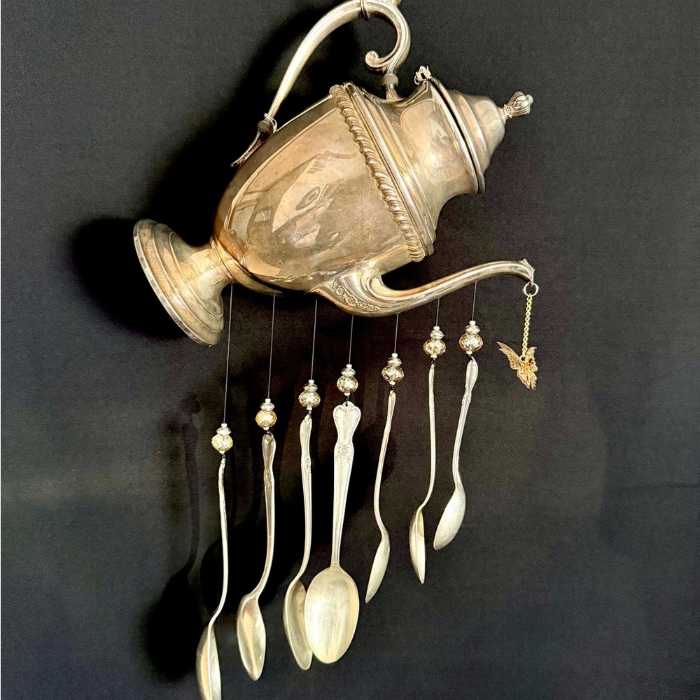 Elegant Silver Teapot Wind Chime